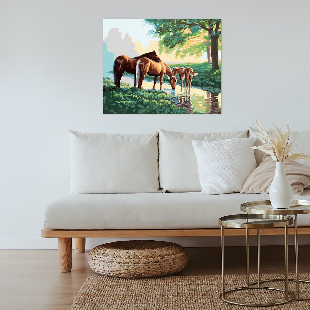 diamentowa mozaika Diamond haft diamentowy konie nad rzeką, zabawki Nino Bochnia, obrazek z diamencików, obraz z końmi