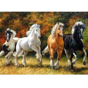 malowanie po numerach konie na leśnej łące, zabawki Nino Bochnia, obraz do malowania na płótnie