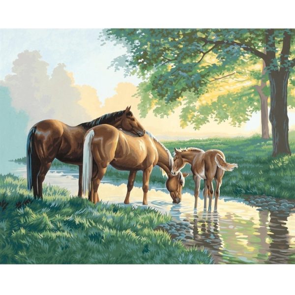 malowanie po numerach konie nad rzeką, zabawki Nino Bochnia, obraz do malowania na płótnie