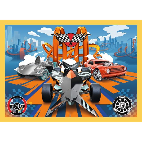 trefl puzzle 4w1 pojazdy hot wheels 34627, zabawki Nino Bochnia, puzzle dla 4 latka, puzzle z samochodami Hot wheels