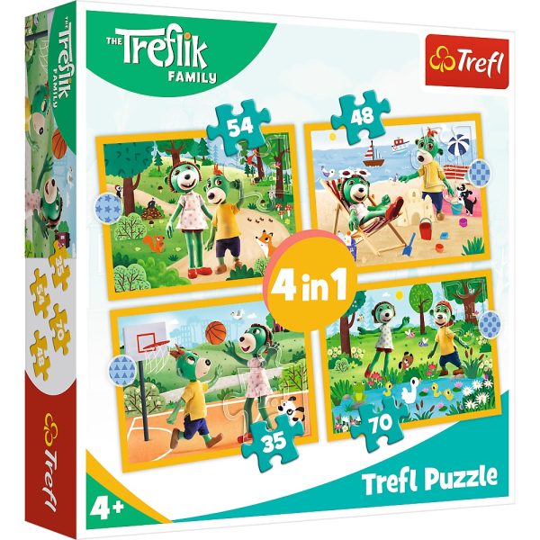 trefl puzzle 4w1 rodzina treflików trefliki na wakacjach 34623, zabawki nino Bochnia, puzzle dla 4 latka, puzzle z treflikami