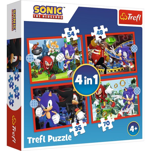 trefl puzzle 4w1 sonic przygody sonica 34625, zabawki Nino Bochnia, puzzle dla 4 latka, puzzle z sonikiem