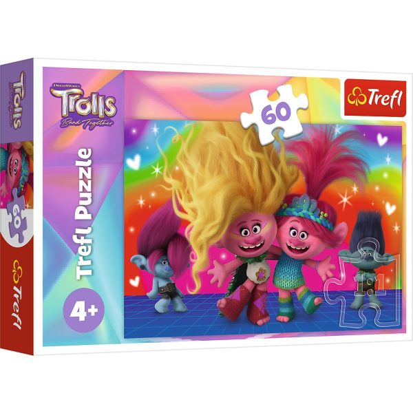 trefl puzzle 60 el trolls przyjacielskie trolle 17386, zabawki Nino Bochnia, puzzle dla 4 latki z trollami