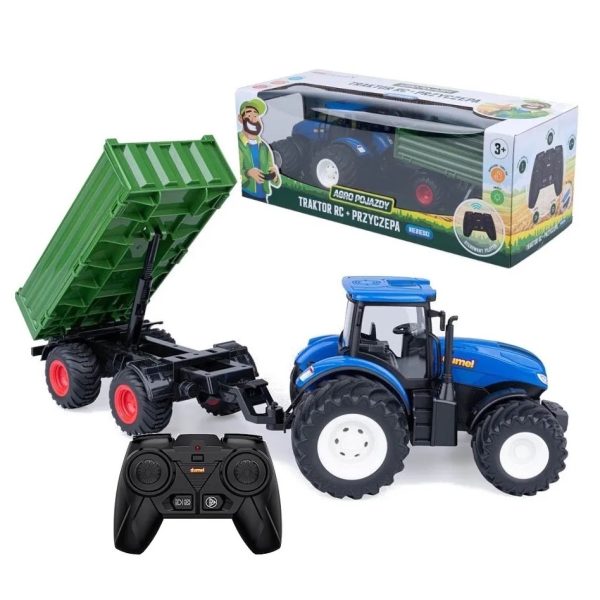 Dumel discovery agro pojazdy niebieski traktor zdalnie sterowany z przyczepą ht50280, zabawki Nino Bochnia, traktor zdalnie sterowany dla 3 latka, traktor z przyczepą, niebieski traktor z przyczepą