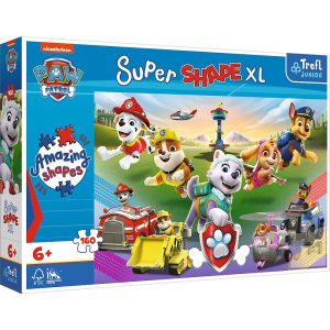 trefl puzzle super shape xl 160 el psi patrol skaczące pieski 50021, zabawki Nino Bochnia, co kupić na 6 urodziny, puzzle z psim patrolem, puzzle 160 el psi patrol, puzzle 160 el o różnych kształtach