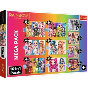 trefl puzzle 10w1 rainbow high kolekcja modnych laleczek 96000, zabawki Nino Bochnia, puzzle Rainbow High 10 układanek