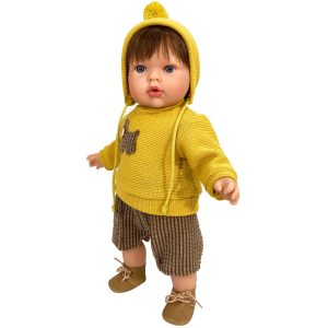 Nines d'onil lalka hiszpańska chłopiec Lucas autumn 45 cm 1800, zabawki Nino Bochnia, lalka hiszpańska chłopczyk w musztardowym ubranku, śliczna lalka pachnie wanilią