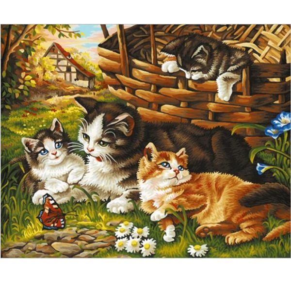 diamentowa mozaika Diamond painting haft diamentowy rodzina kotów, zabawki Nino Bochnia, obraz do wyklejania koralikami