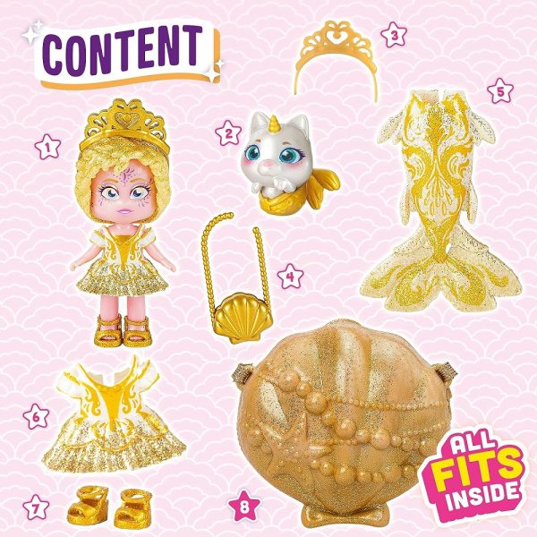 magicbox kookyloos mermaids syrenka jewel z muszla, zabawki Nino Bochnia, syrenka kookyloos z torebką dla dziewczynki, złota syrenka