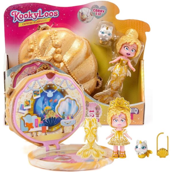 magicbox kookyloos mermaids syrenka jewel z muszla, zabawki Nino Bochnia, syrenka kookyloos z torebką dla dziewczynki, złota syrenka
