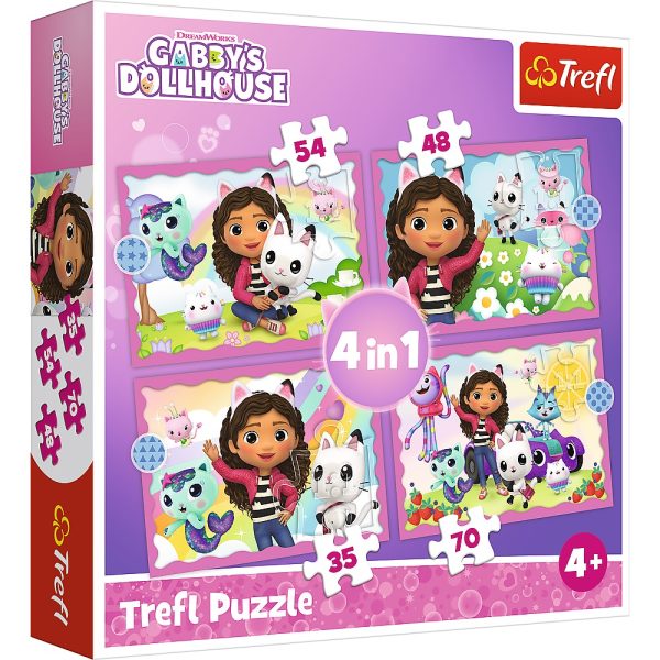 trefl puzzle 4w1 Koci Domek Gabi przygody Gabi 34620, zabawki Nino Bochnia, puzzle dla dziewczynki, 4 obrazki gabi koci domek