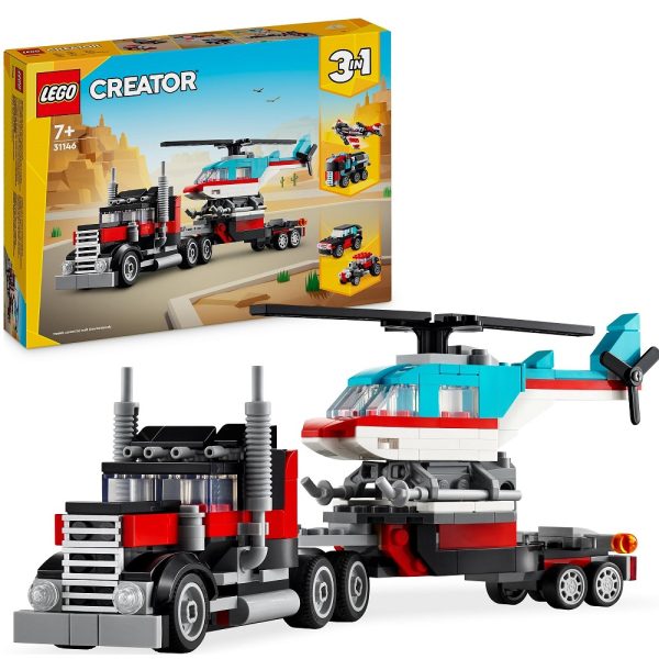 Klocki lego creator 31146 Ciężarówka z platformą i helikopterem, zabawki Nino Bochnia, pomysł na prezent dla 6 latka, lego creator 31146, nowości lego styczeń 2024