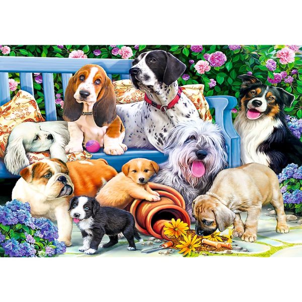 trefl puzzle 1000 el psy w ogrodzie 10556, zabawki Nino Bochnia, puzzle z pieskami, puzzle pieski 1000 elementów, puzzle dla starszych z pieskami