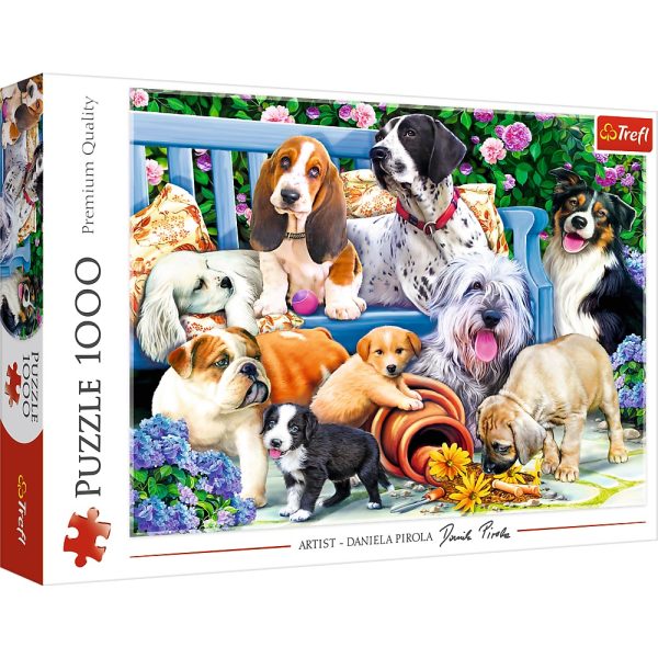 trefl puzzle 1000 el psy w ogrodzie 10556, zabawki Nino Bochnia, puzzle z pieskami, puzzle pieski 1000 elementów, puzzle dla starszych z pieskami