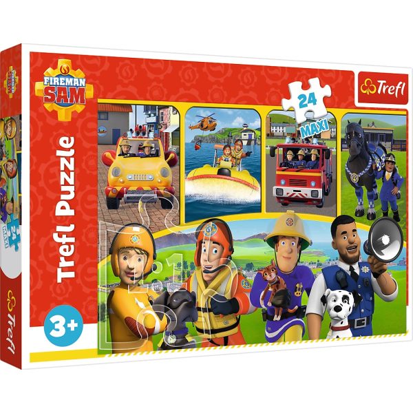 trefl puzzle maxi 24 el strażak sam i przyjaciele 14356, zabawki Nino Bochnia, puzzle maxi 24 elementy, pomysł na prezent dla 2 latka