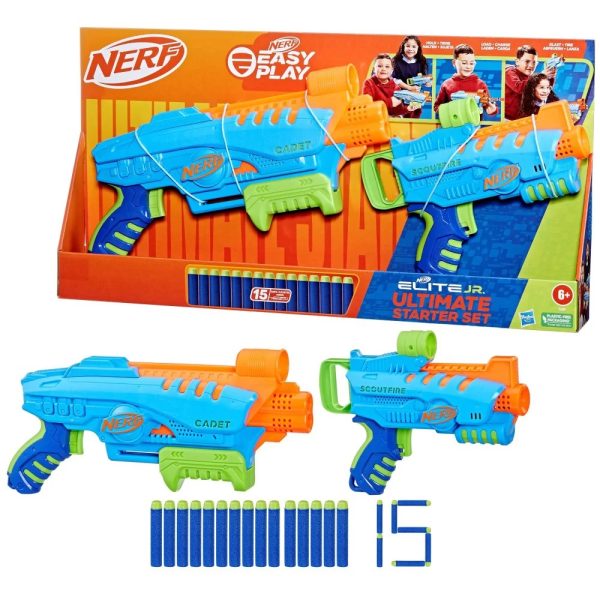 Hasbro wyrzutnia Nerf Elite jr ultimate starter set F6369, zabawki Nino Bochnia, pomysł na prezent dla 6 latka, 2 pistolety na strzałki piankowe