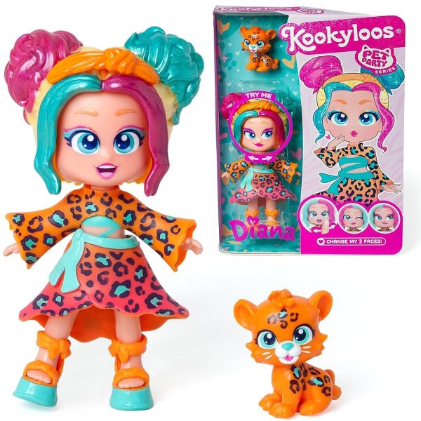 Magicbox Kookyloos Pets Party laleczka Diana z lampartem, zabawki Nino Bochnia, laleczka zmieniająca wyraz twarzy