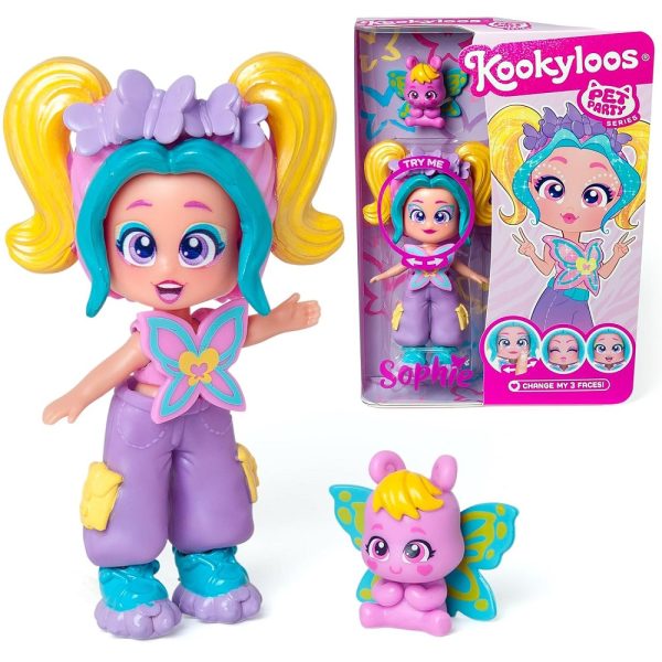 Magicbox Kookyloos Pets Party laleczka Sophie z motylkiem, zabawki Nino Bochnia, laleczka zmieniająca wyraz twarzy