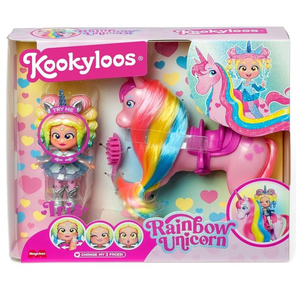 Magicbox Kookyloos Rainbow Unicorn Jednorożec i laleczka Iris, zabawki Nino Bochnia, laleczka kookyloos z jednorożcem, lalka zmieniająca wyraz twarzy