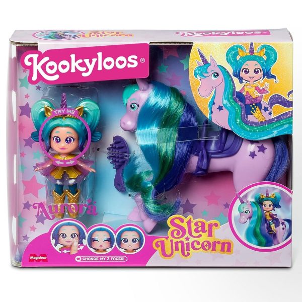 Magicbox Kookyloos Star Unicorn Jednorożec i laleczka Aurora, zabawki Nino Bochnia, laleczka kookyloos z jednorożcem, lalka zmieniająca wyraz twarzy
