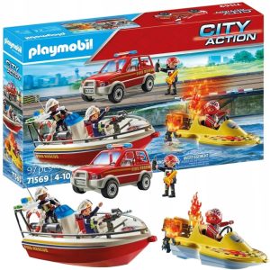 Playmobil city action 71569 akcja straży pożarnej na wodzie, zabawki Nino Bochnia, pomysł na prezent dla 6 latka, playmobil straż pożarna z łódką