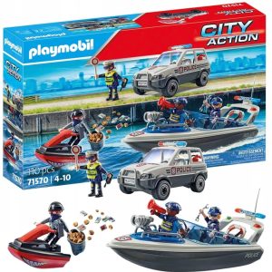 Playmobil city action 71570 pościg policyjny na wodzie, zabawki Nino Bochnia, pomysł na prezent dla 6 latka, playmobil policja z łódką