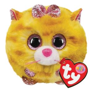 pluszak maskotka ty beanie balls puffies kulka żółty kot tabitha, zabawki Nino Bochnia, pomysł na prezent dla 4 latki, pluszowa kulka kot