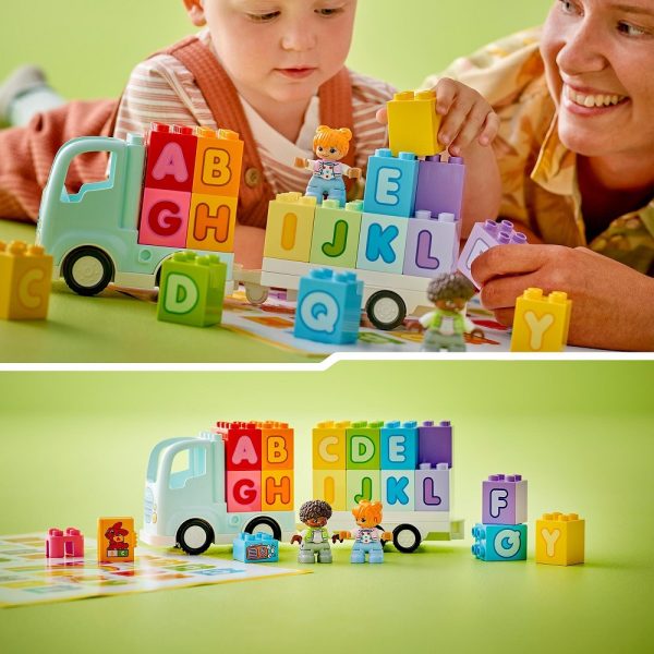 Klocki Lego Duplo 10421 Ciężarówka z alfabetem, zabawki Nino bochnia, pomysł na prezent dla 3 latka, samochodzik z literkami z klocków duplo, nauka alfabetu z duplo