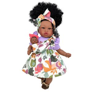 Nines d'onil lalka hiszpańska z dzieckiem maria con bebe 2330, zabawki Nino Bochnia, oryginalna hiszpańska lalka murzynka z bobaskiem, piękna afro murzynka lalka bobas