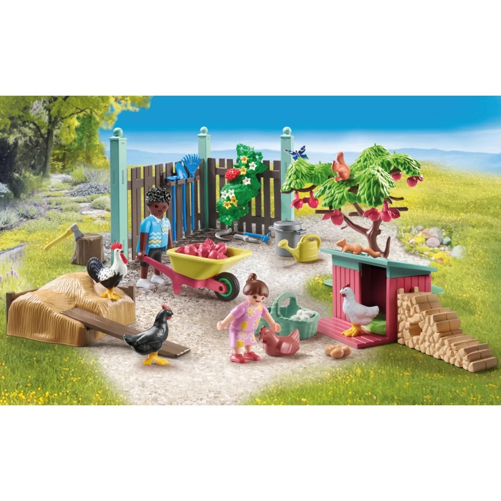 Playmobil My Life 71510 Mała kurza ferma w ogródku Tiny House, zabawki Nino Bochnia, pomysł na prezent dla 5 latki, fajna zabawka z kurami