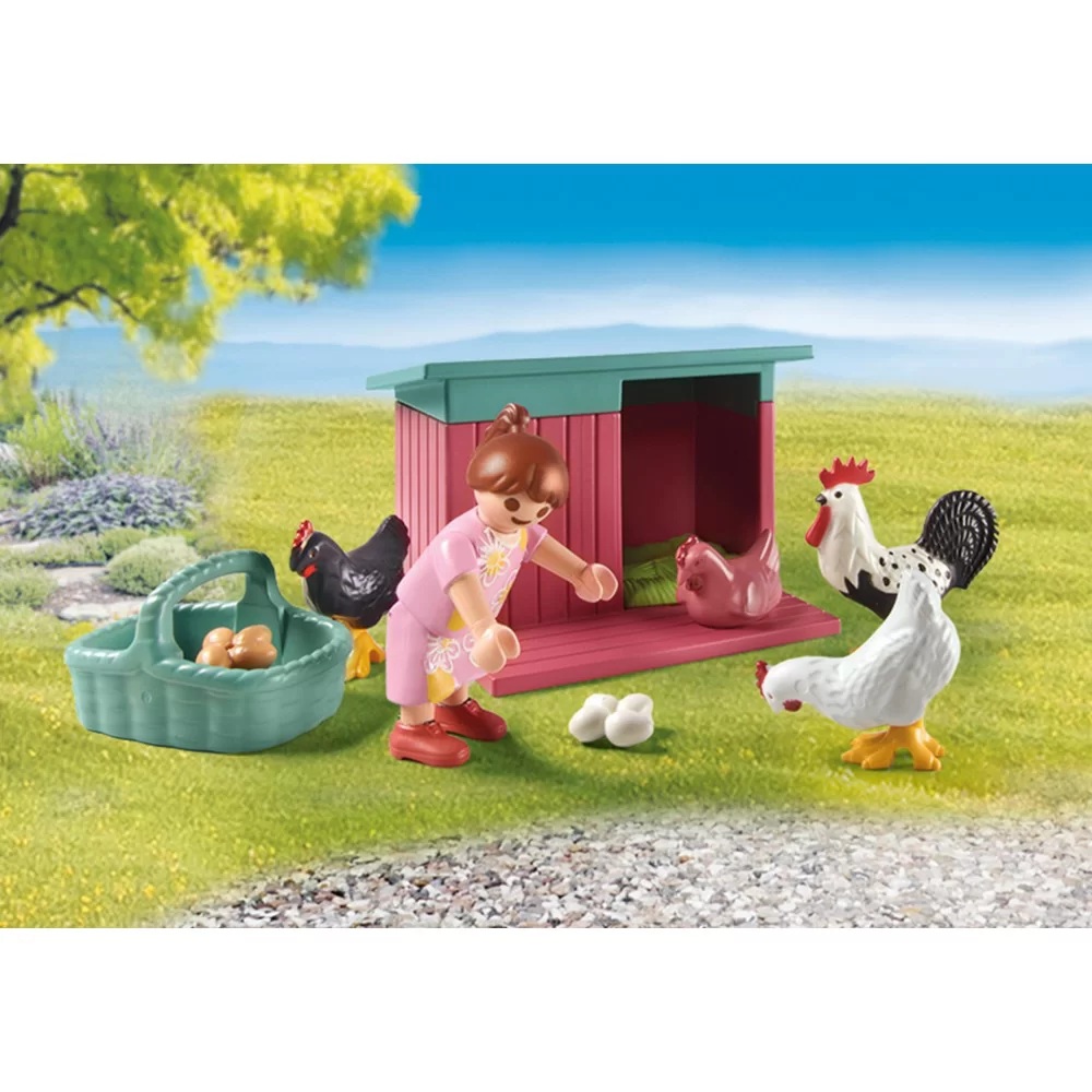 Playmobil My Life 71510 Mała kurza ferma w ogródku Tiny House, zabawki Nino Bochnia, pomysł na prezent dla 5 latki, fajna zabawka z kurami