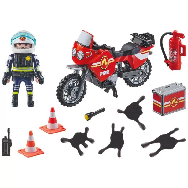 Playmobil action heroes 71466 motocykl straży pożarnej na miejscu wypadku, zabawki Nino Bochnia, pomysł na prezent dla 5 latka, playmobil motor straży pożarnej