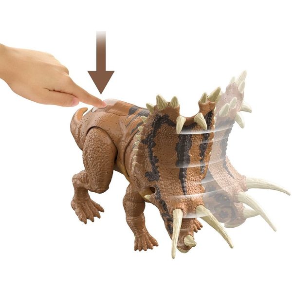 Mattel Jurassic world dinozaur pentaceratops Hcm05, zabawki Nino Bochnia, pomysł na prezent dla 5 latka, co kupić fanowi dinozaurów, duży ruchomy dinozaur