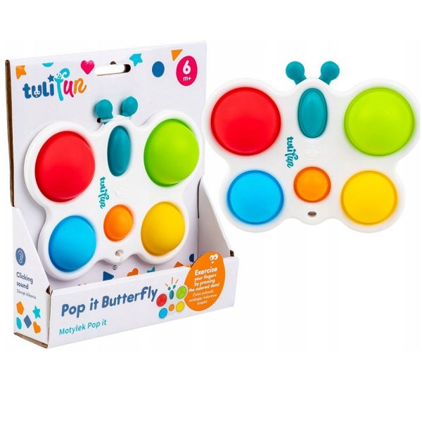 dumel discovery tuli fun motylek pop it zabawka sensoryczna 30035, zabawki Nino Bochnia, pomysł na prezent dla niemowlaka, zabawka sensoryczna dla maluszka pop it