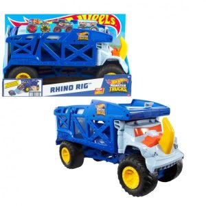 Mattel Rhino Rig monster truck Transporter nosorożec hfb13, zabawki Nino Bochnia, pomysł na prezent dla 4 latka, autotransporter dla monster trucków, samochód do przewożenia samochodzików Hot wheels, mattel hfb13