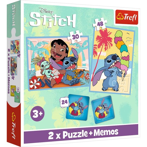 trefl puzzle 2w1 puzzle memory Lilo i Stitch wesoły dzień 93585, zabawki Nino Bochnia, pomysł na prezent dla 4 latki, puzzle i memory dla dziewczynki z bajki Lilo i Stitch