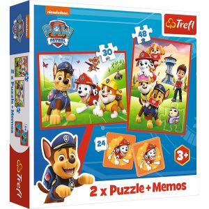 trefl puzzle 2w1 puzzle memory Psi Patrol Psia ekipa w akcji 93337, zabawki Nino Bochnia, pomysł na prezent dla 4 latka, puzzle i gra memory pamięć z pieskami z Psiego Patrolu