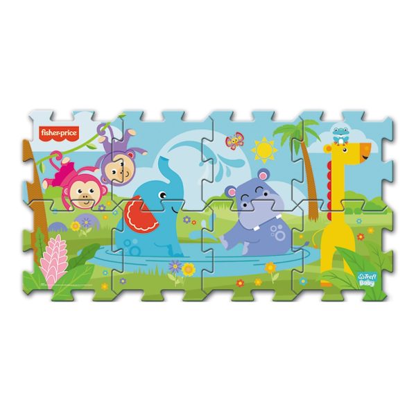 Trefl układanka puzzlo pianka puzzle piankowe mata Fisher Price przyjaciele 61361, zabawki Nino Bochnia, pomysł na prezent dla maluszka, mata na podłogę dla niemowlaka