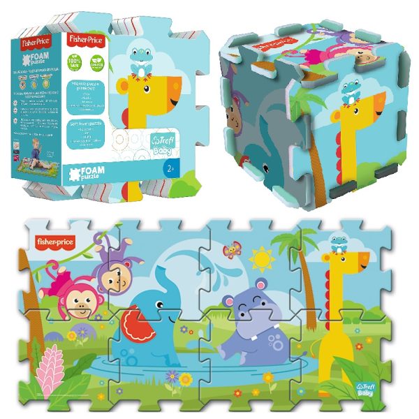 Trefl układanka puzzlo pianka puzzle piankowe mata Fisher Price przyjaciele 61361, zabawki Nino Bochnia, pomysł na prezent dla maluszka, mata na podłogę dla niemowlaka