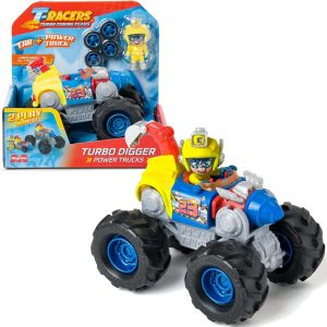 Magic box t-racers Power Trucks Turbo Digger pojazd 2w1, zabawki Nino Bochnia, pomysł na prezent dla 5 latka, t racers samochodzik z figurką