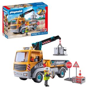 Playmobil Action Heroes 71750 Ciężarówka budowlana z dźwigiem, zabawki Nino Bochnia, pomysł na prezent dla 5 latka, playmobil maszyny budowlane, playmobil dźwig i ciężarówka