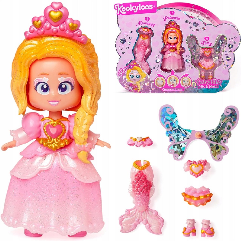 Laleczka Kookyloos Hearts Fairytale Mix Match Princess Mermaid Fairy, idealne dla dziewczynki, pomysł na prezent