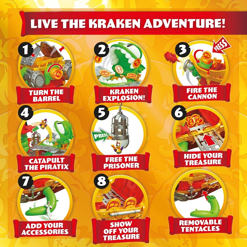 Magic Box Piratix Zestaw Kraken Ship Statek piracki Krakena figurki, zabawki Nino Bochnia, pomysł na prezent dla 4 latka, duży statek piracki z akcesoriami,