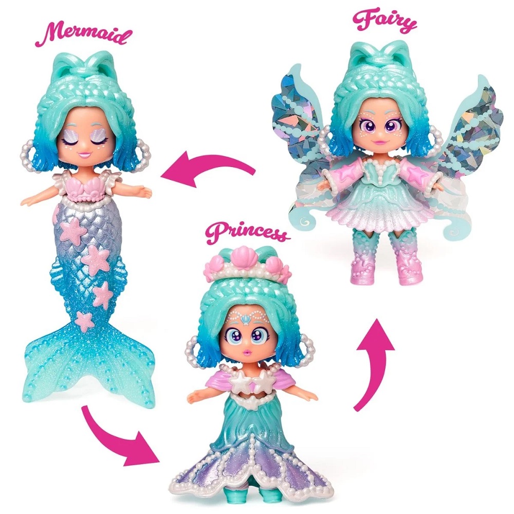 Magicbox Kookyloos Fairytale Mix Match lalka Pearl ubranka, zabawki Nino Bochnia, pomysł na prezent dla 4 latki, laleczka zmieniająca wyraz twarzy, laleczka syrenka, laleczka wróżka