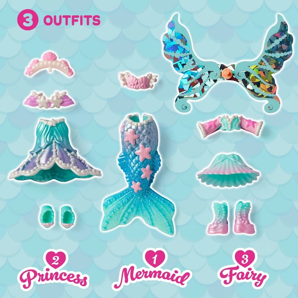 Magicbox Kookyloos Fairytale Mix Match lalka Pearl ubranka, zabawki Nino Bochnia, pomysł na prezent dla 4 latki, laleczka zmieniająca wyraz twarzy, laleczka syrenka, laleczka wróżka