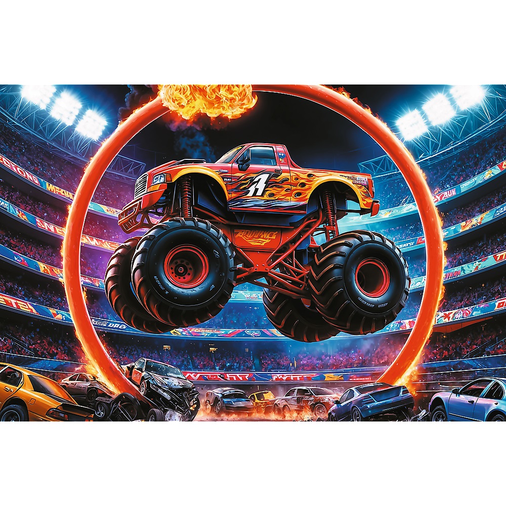 Trefl Puzzle 60 el Monster Truck 17404, zabawki Nino Bochnia, pomysł na prezent dla 4 latka, puzzle monster truck