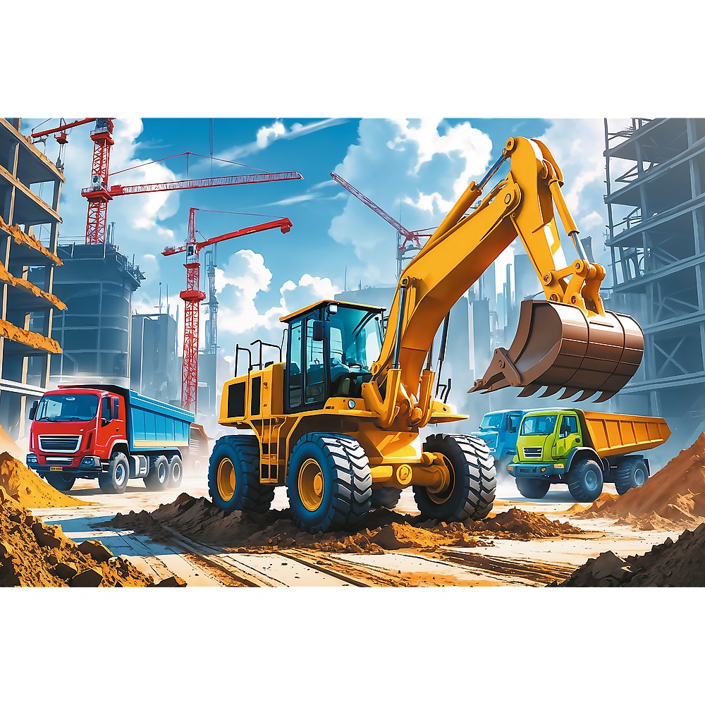 Trefl Puzzle 60 el Traktor koparko ładowarka 17406, zabawki Nino Bochnia, pomysł na prezent dla 4 latka, puzzle z koparką