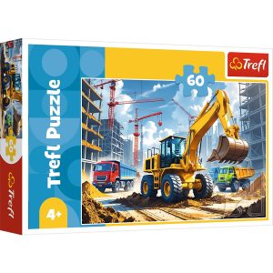 Trefl Puzzle 60 el Traktor koparko ładowarka 17406, zabawki Nino Bochnia, pomysł na prezent dla 4 latka, puzzle z koparką