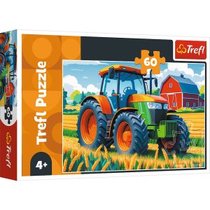 trefl puzzle 60 el Pojazd rolnika 16492, zabawki Nino Bochnia, pomysł na prezent dla 5 latka, puzzle z traktorem