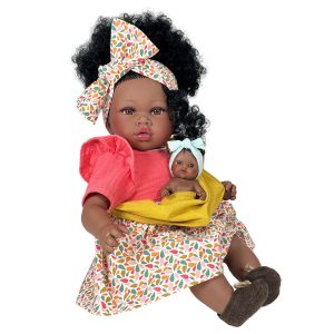 Nines d'onil lalka hiszpańska z dzieckiem Addis con bebe 6420, zabawki Nino Bochnia, lalka murzyńska, lalka murzynka z dzieckiem, lalka ciemnoskóra z bobaskiem, lalka hiszpańska jak żywa, lalka pachnąca wanilią